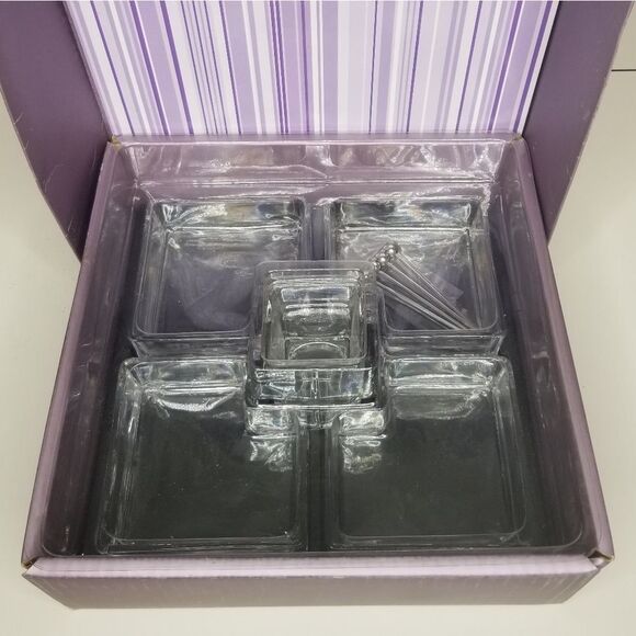 Snack Serving 5pc Set with 4 Metal Skewers Geometric Square‎ Puzzle NIB - Picture 7 of 7